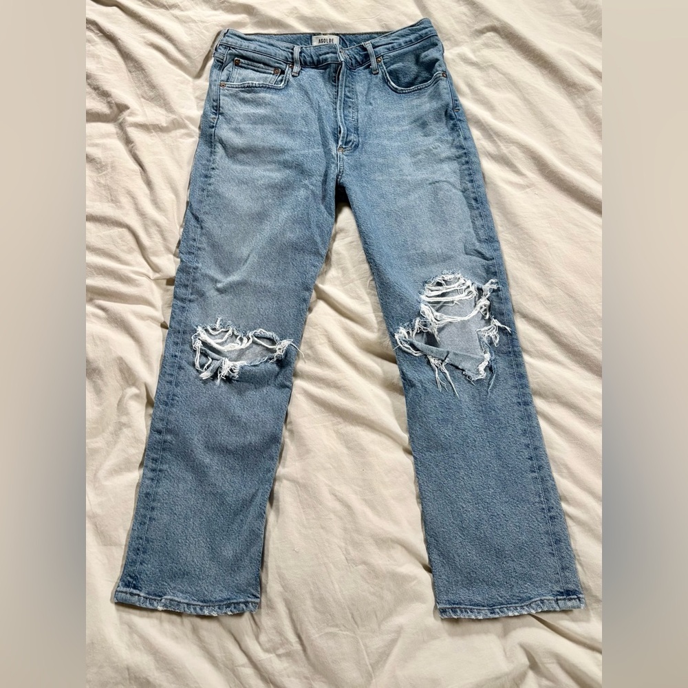 Agolde Riley High Rise Distressed Straight Leg Jeans size 30